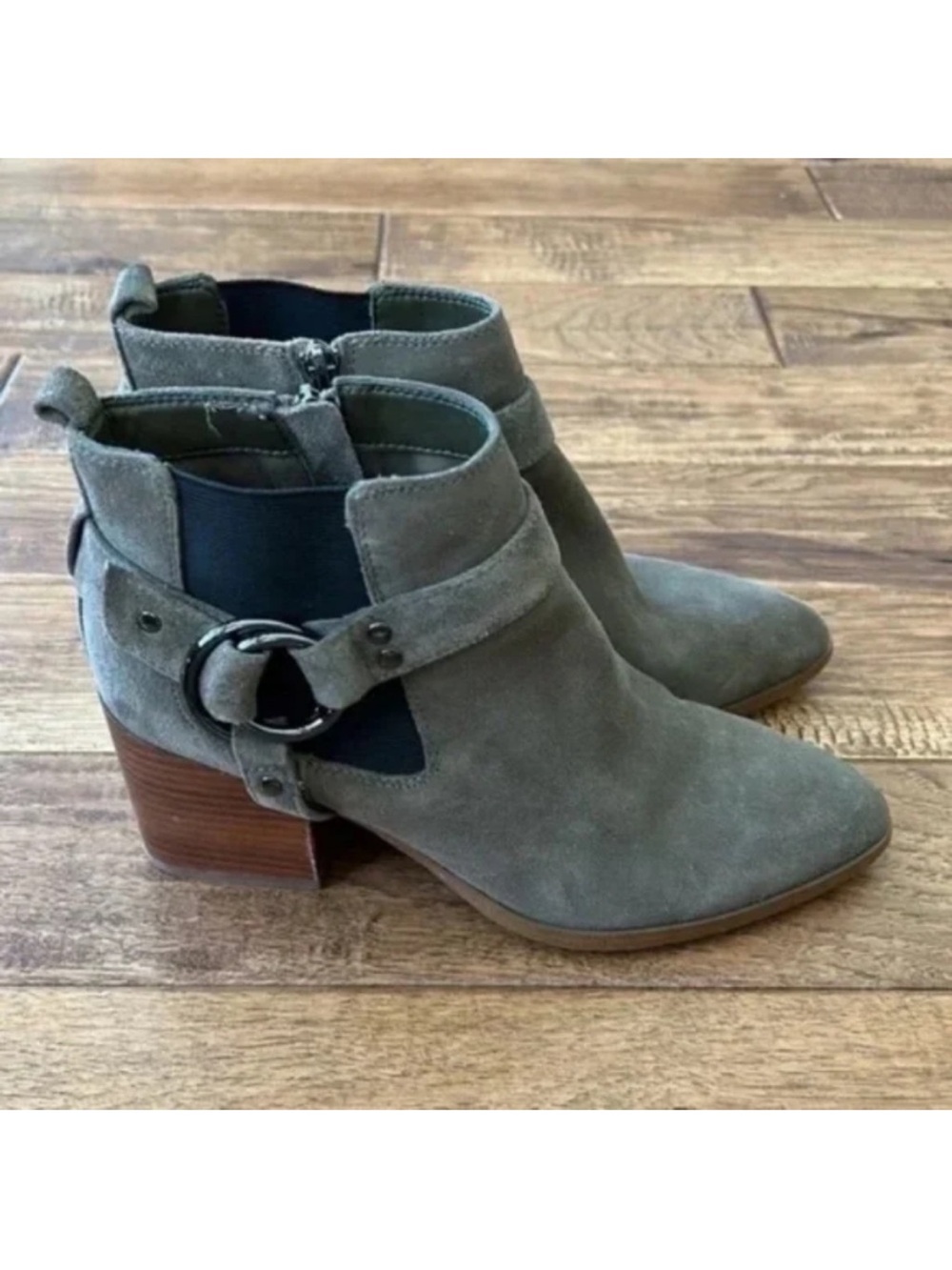 Marc Fisher View Suede Leather Block Heel Chelsea Boots Harness Detail Size 10